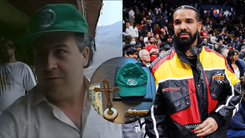 Izquierda: Pablo Escobar. Derecha: Drake. Centro: la gorra comprada por Drake.