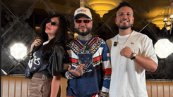 Laura Buendía, directora de Mix Radio Bogotá, Farruko y Cristian Pasquel